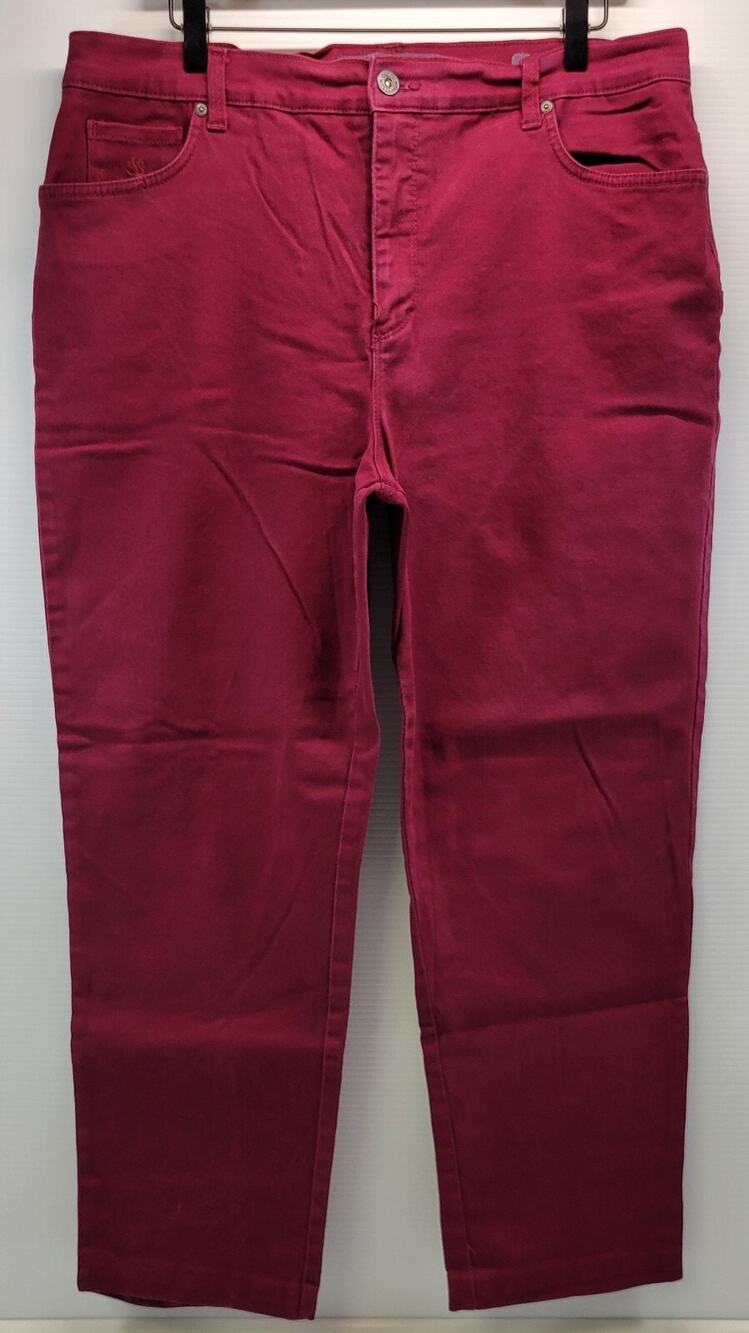 L) Women's Gloria Vanderbilt Amanda Red Burgundy Jeans Pants Size 18 Short
